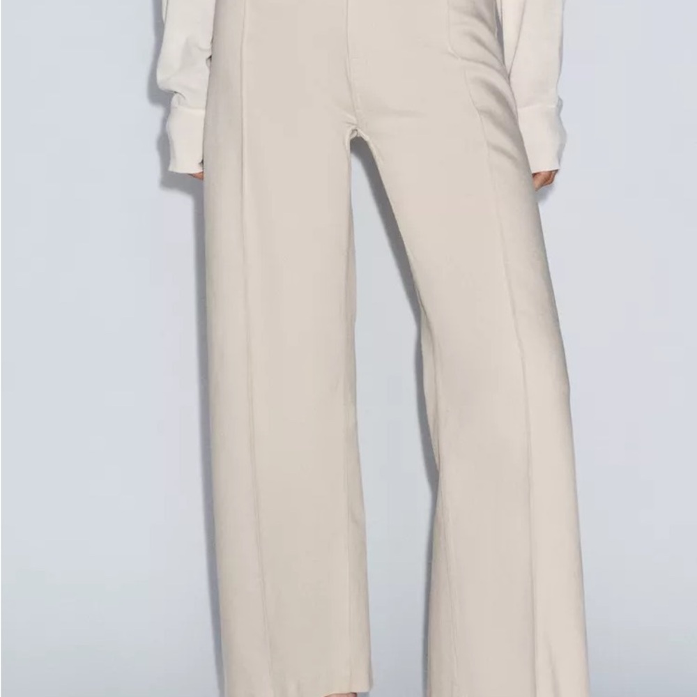 Zara High Waisted Wide-Leg Cream Women's Trousers (NWOT) - Picture 3 of 6